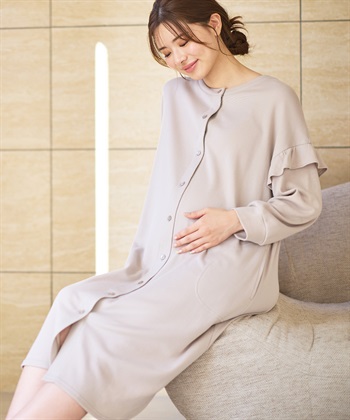 マタニティから産後まで ふわふわスムース無地ネグリジェ パジャマ（マタニティ/授乳服）授乳楽々 妊婦服 産前・産後対応(モカ-Ｍ)