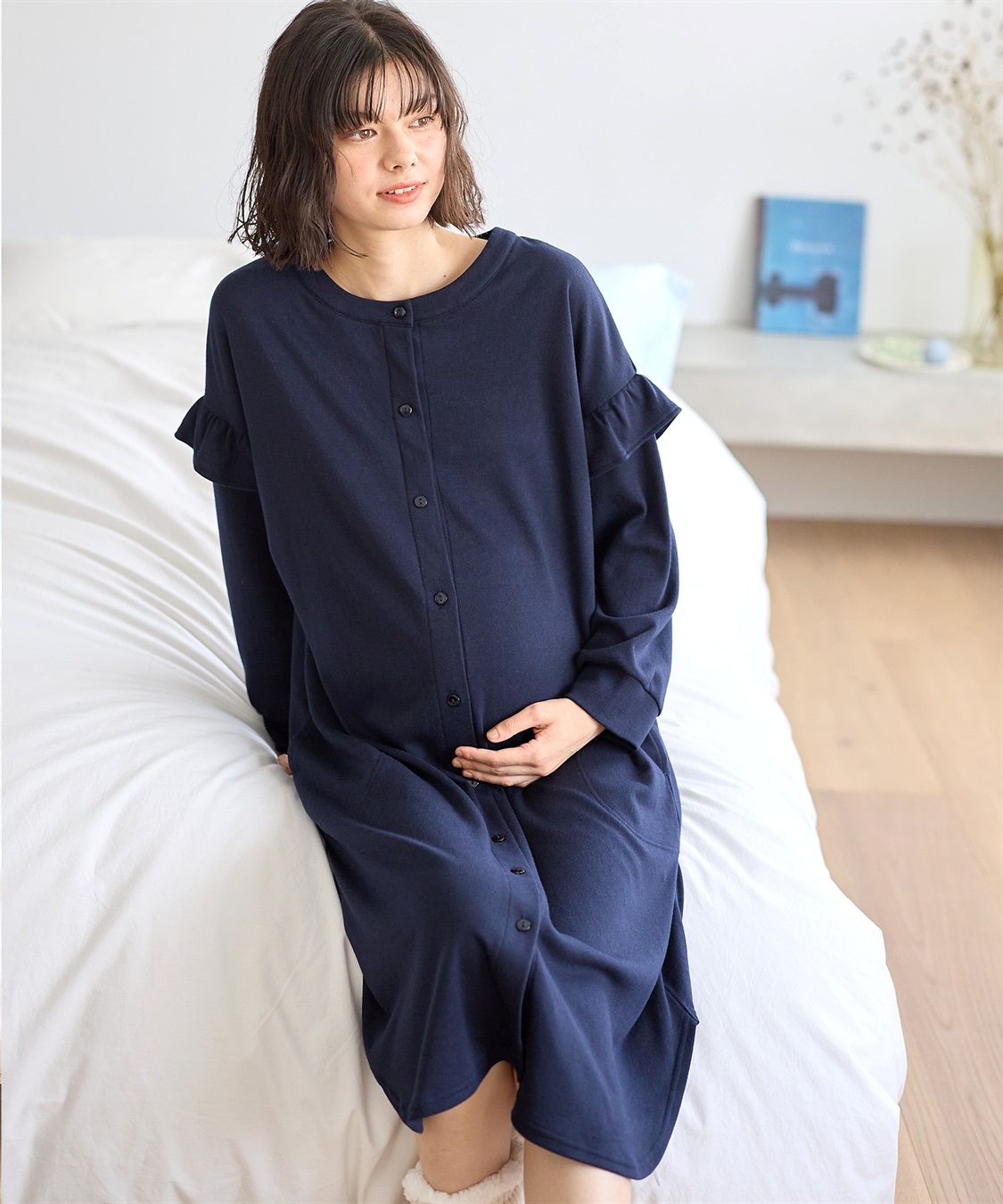 Rosemadame マタニティから産後まで ふわふわスムース無地ネグリジェ パジャマ（マタニティ/授乳服）授乳楽々 妊婦服 産前・産後対応_variation_4
