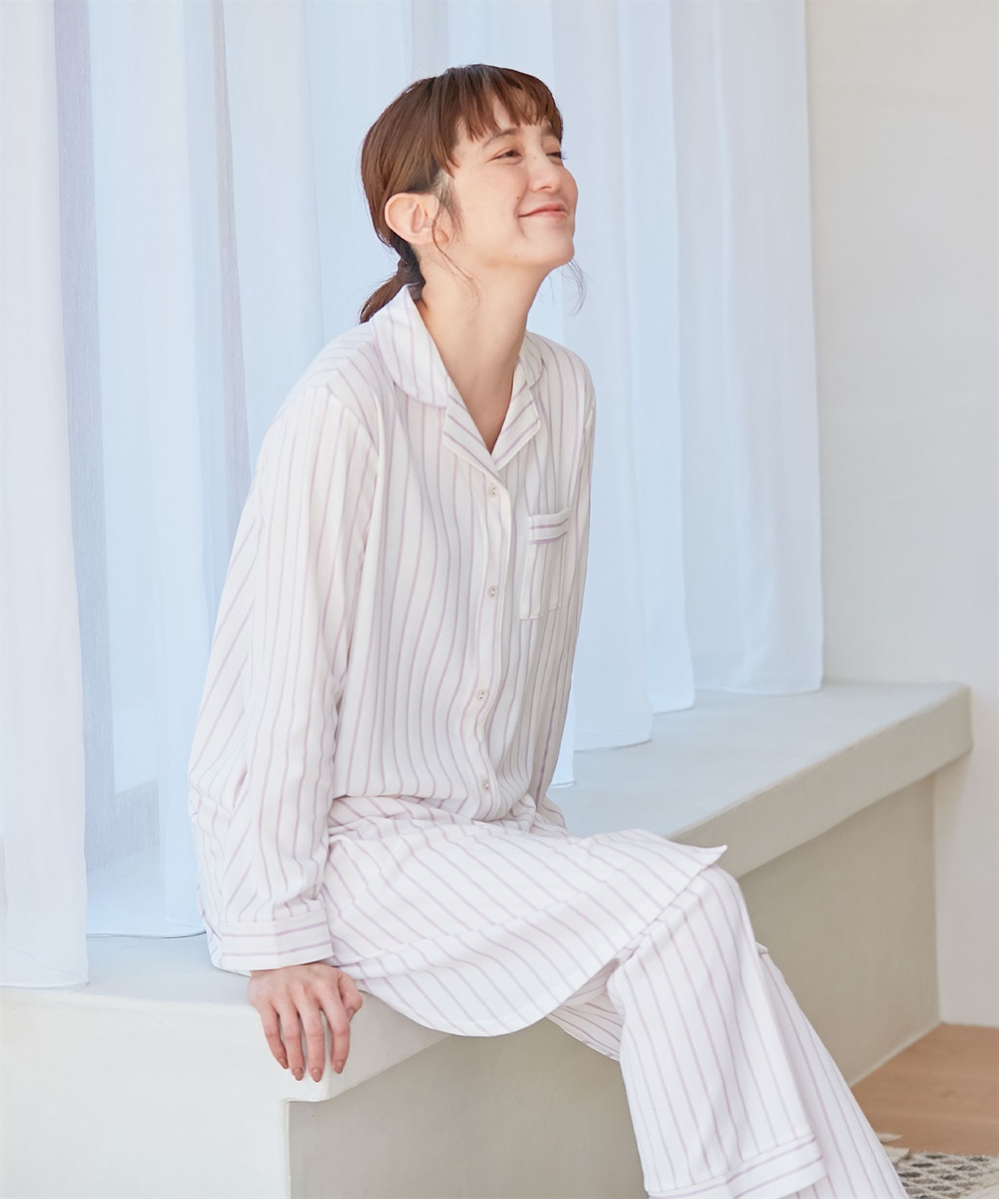 Rosemadame ツイルニット ストライプ柄パジャマ・ネグリジェ（マタニティ/授乳服）入院準備 出産準備 授乳楽々　授乳口付き産前 産後　_variation_2