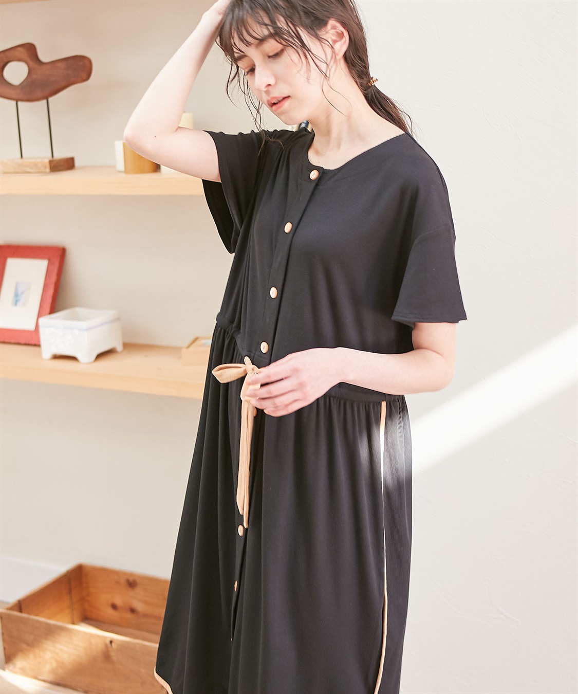 Rosemadame リブバイカラールーム半袖ワンピースパジャマ（マタニティ&amp;授乳服）_variation_1