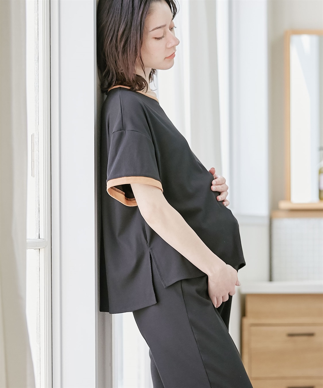 Rosemadame 【セット】リブバイカラールームウェア 半袖パジャマ（マタニティ&amp;授乳服）_variation_1