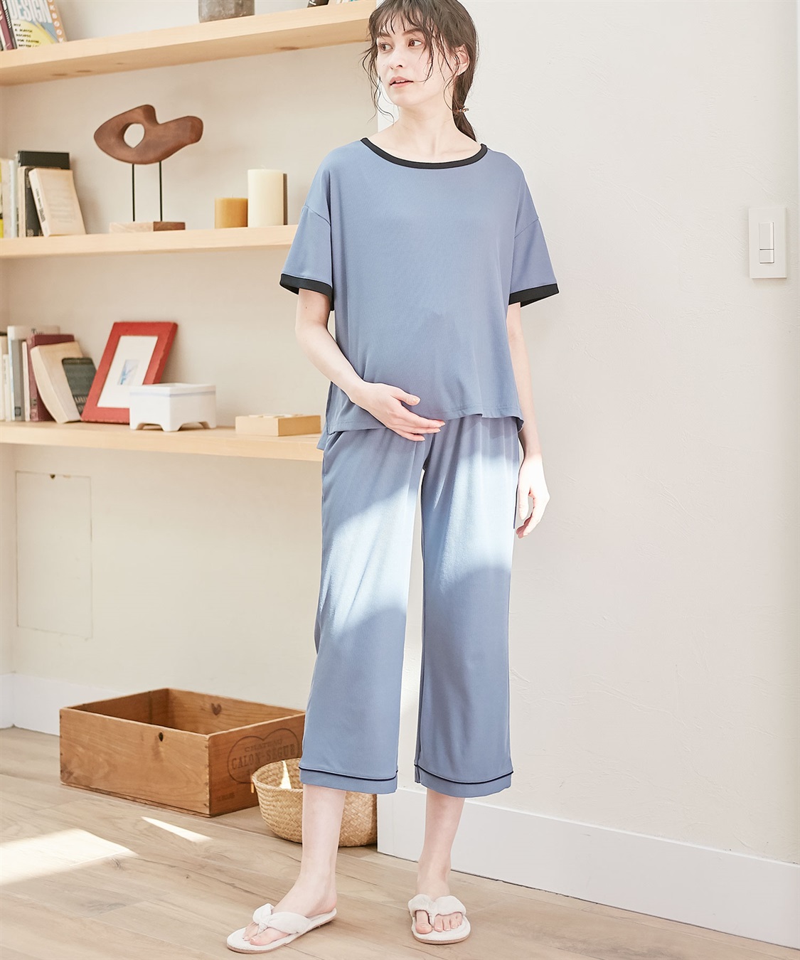 Rosemadame 【セット】リブバイカラールームウェア 半袖パジャマ（マタニティ&amp;授乳服）_variation_2