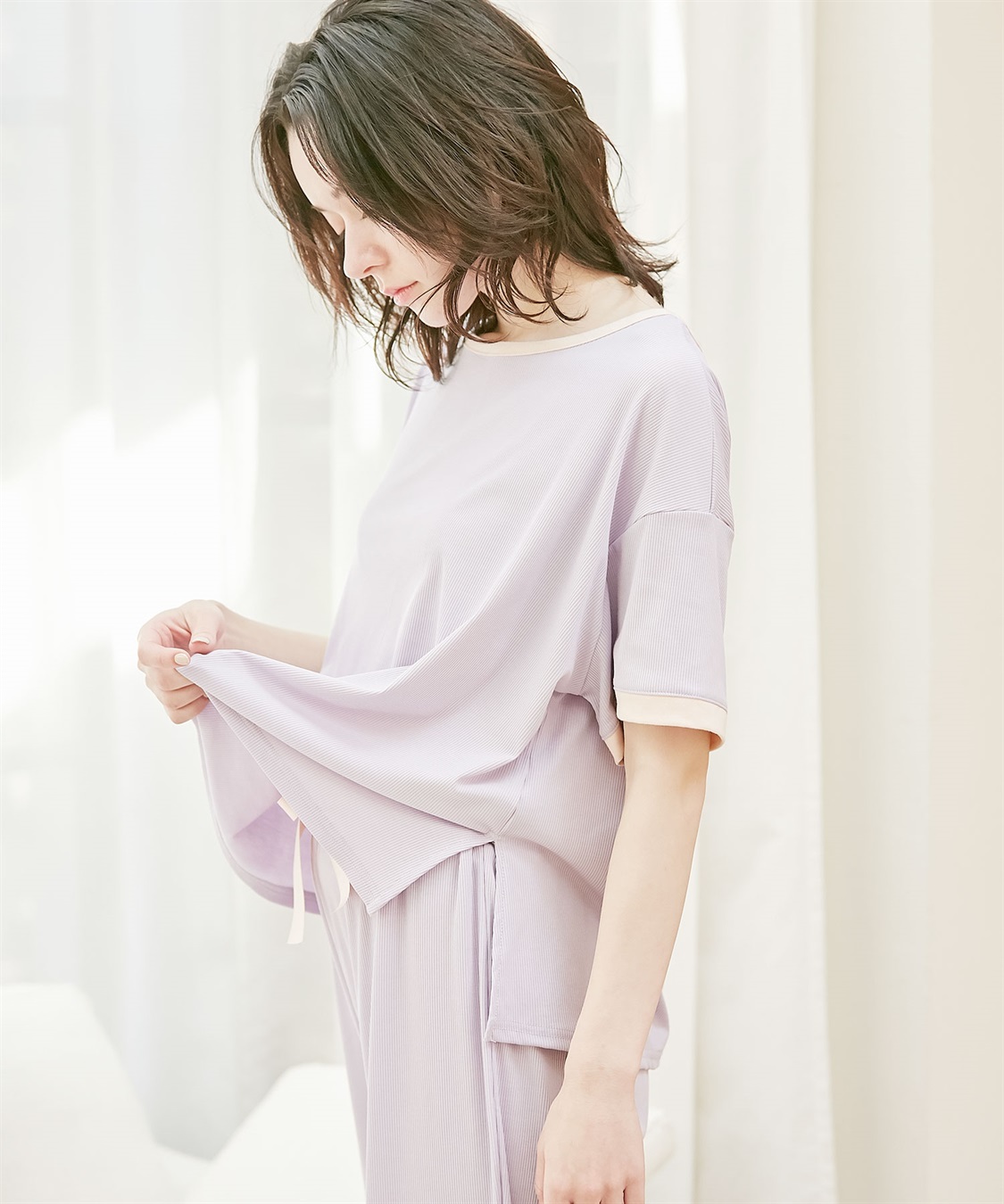 Rosemadame 【セット】リブバイカラールームウェア 半袖パジャマ（マタニティ&amp;授乳服）_variation_3