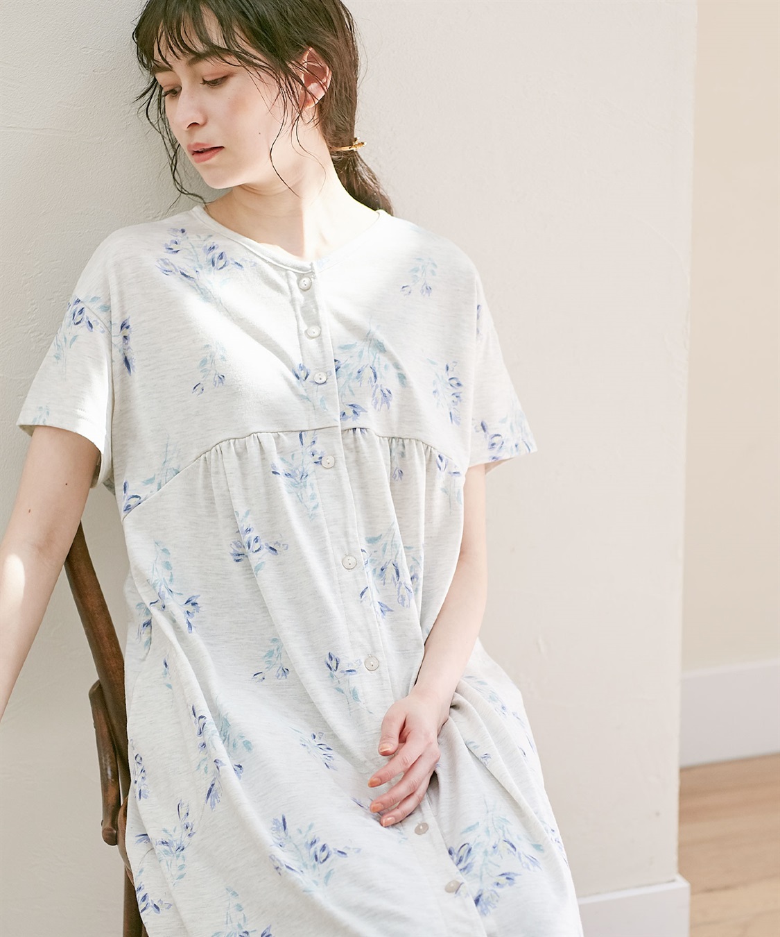 Rosemadame 【セット】吸汗速乾 機能付きフラワープリントカットソー半袖２WAYパジャマ（マタニティ&amp;授乳服）_variation_1