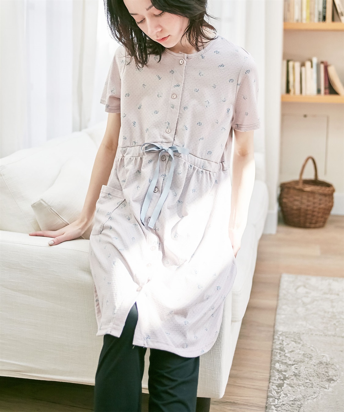 Rosemadame 【セット】パターンメッシュ花プリント半袖パジャマ&amp;レギンス（マタニティ&amp;授乳服）_variation_2