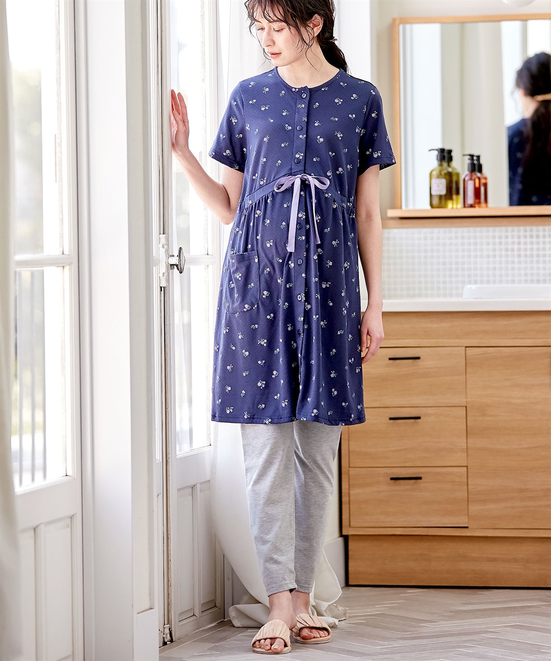 Rosemadame 【セット】パターンメッシュ花プリント半袖パジャマ&amp;レギンス（マタニティ&amp;授乳服）_variation_3