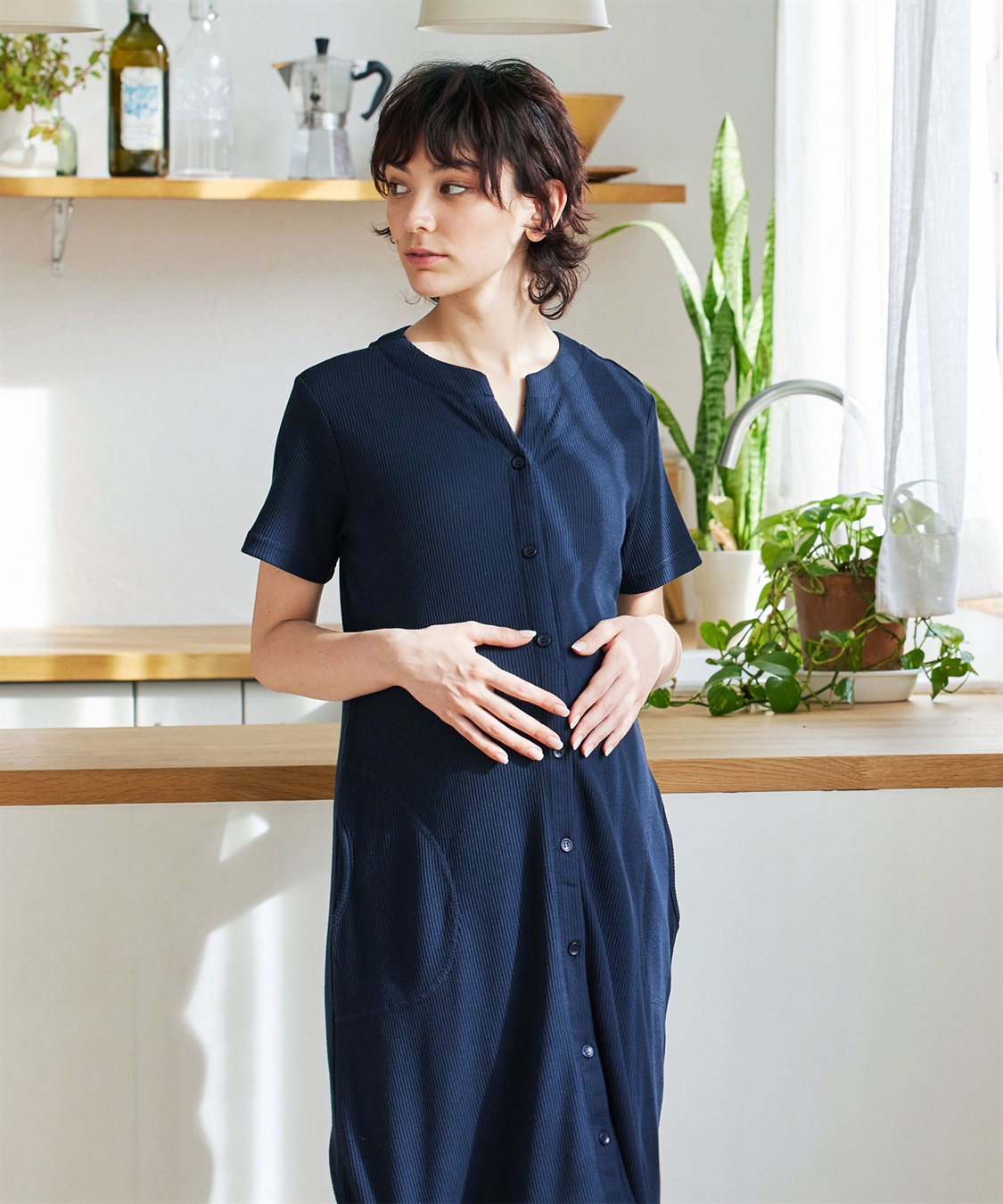 Rosemadame ワッフル&#215;天竺　らくらく授乳２WAY半袖パジャマ（マタニティ~産後）_variation_2