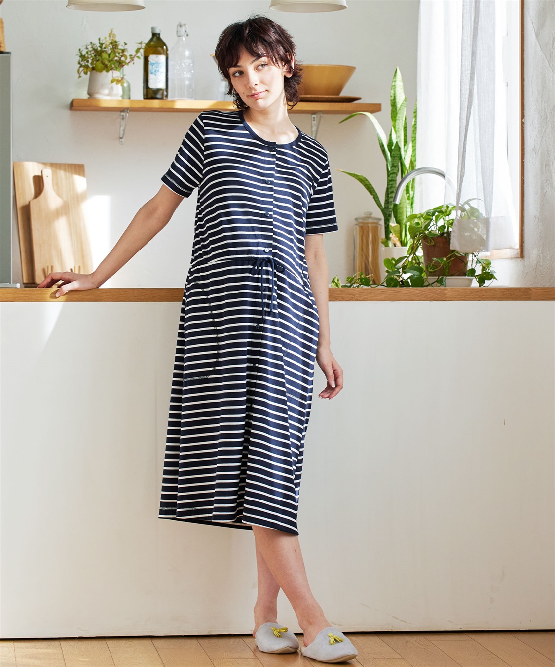 Rosemadame 天竺先染めボーダー&amp;無地 らくらく授乳半袖ネグリジェ （マタニティ~産後）_variation_3