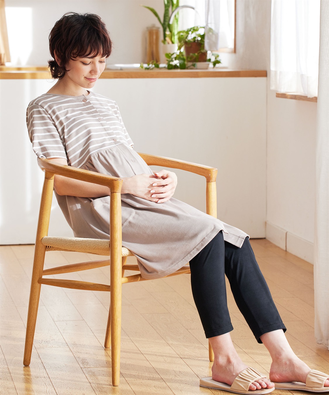 Rosemadame 上下セット天竺先染めボーダー＆無地 らくらく授乳半袖パジャマ（マタニティ～産後）_variation_1