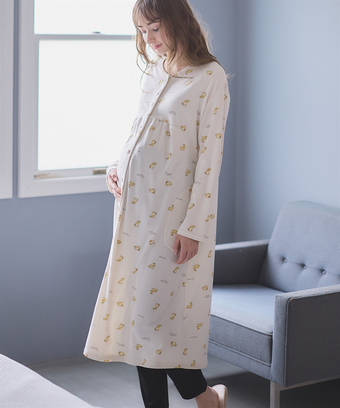 Rosemadame 【セット】ふわふわスムースウサギ柄2WAYパジャマ(産前・産後対応 マタニティ＆授乳服 ルームウェア)_variation_1