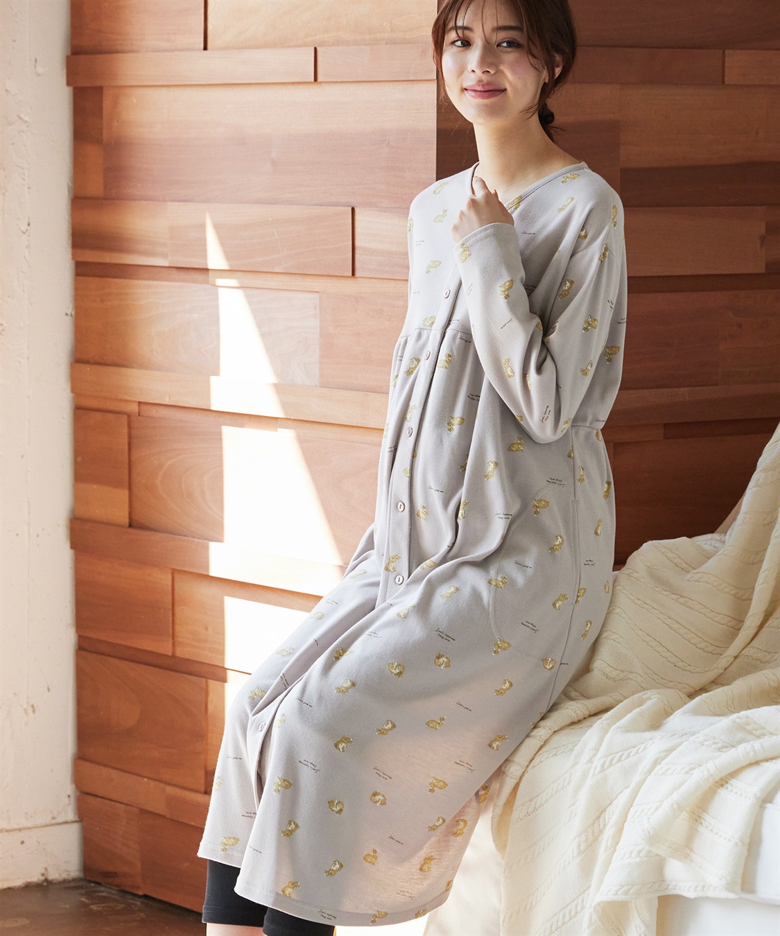Rosemadame 【セット】ふわふわスムースウサギ柄2WAYパジャマ(産前・産後対応 マタニティ＆授乳服 ルームウェア)_variation_2
