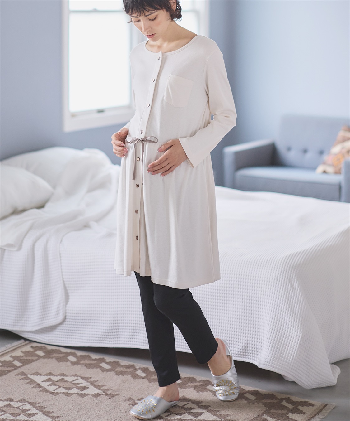 Rosemadame 【セット】ふわふわスムース無地・ネコ柄パジャマ(産前・産後対応 マタニティ＆授乳服 ルームウェア)_variation_3