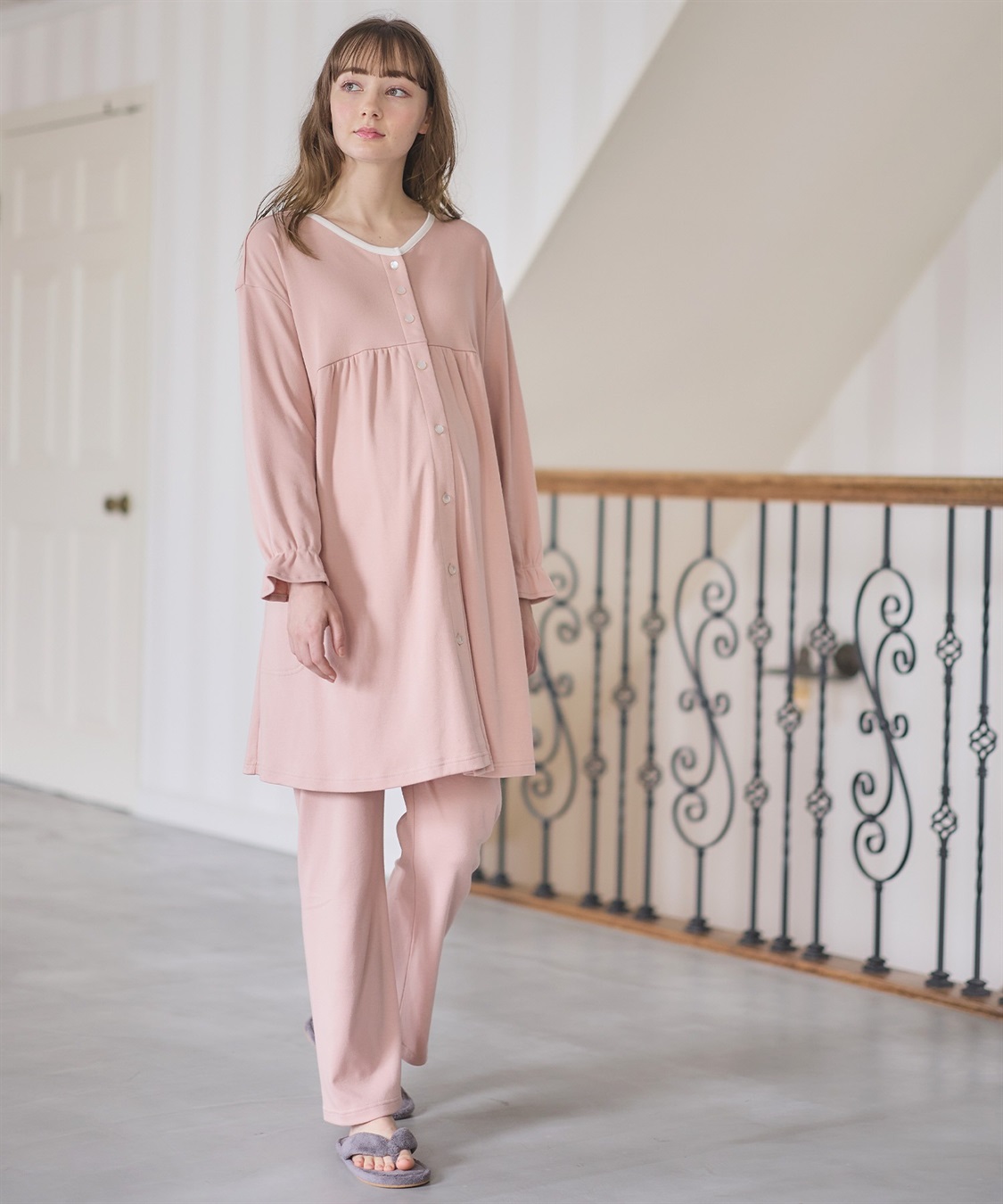 Rosemadame 【セット】ふわふわスムースパイピングネックパジャマ(産前・産後対応 マタニティ＆授乳服 ルームウェア)_variation_2