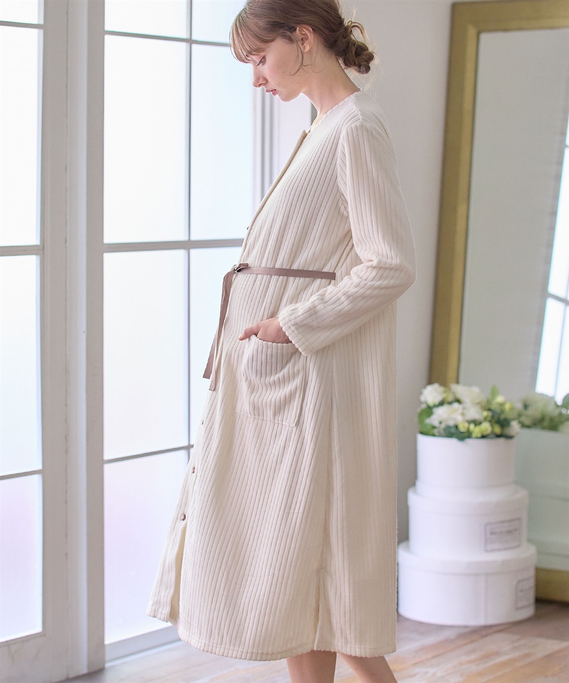 Rosemadame 針抜きリブテレコフリースネグリジェ/パジャマ(産前・産後対応 マタニティ＆授乳服 ルームウェア)_variation_1