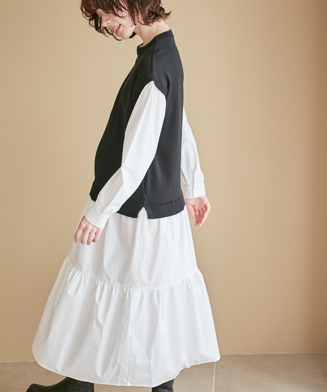 ニットドッキングワンピース 授乳口付き 簡単コーデ 1枚でオシャレコーデ完成 Rosemadame｜クロスプラス公式通販サイト