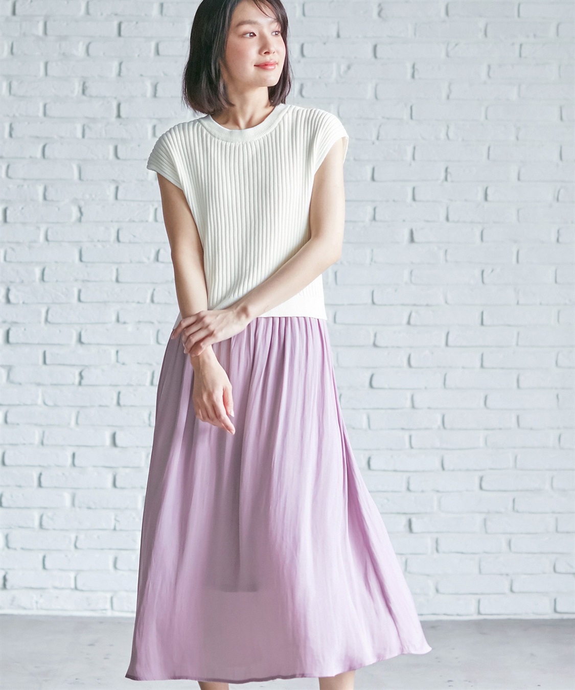 ドッキングワンピース リブニット＆サテンスカート 授乳口付き Rosemadame｜クロスプラス公式通販サイト