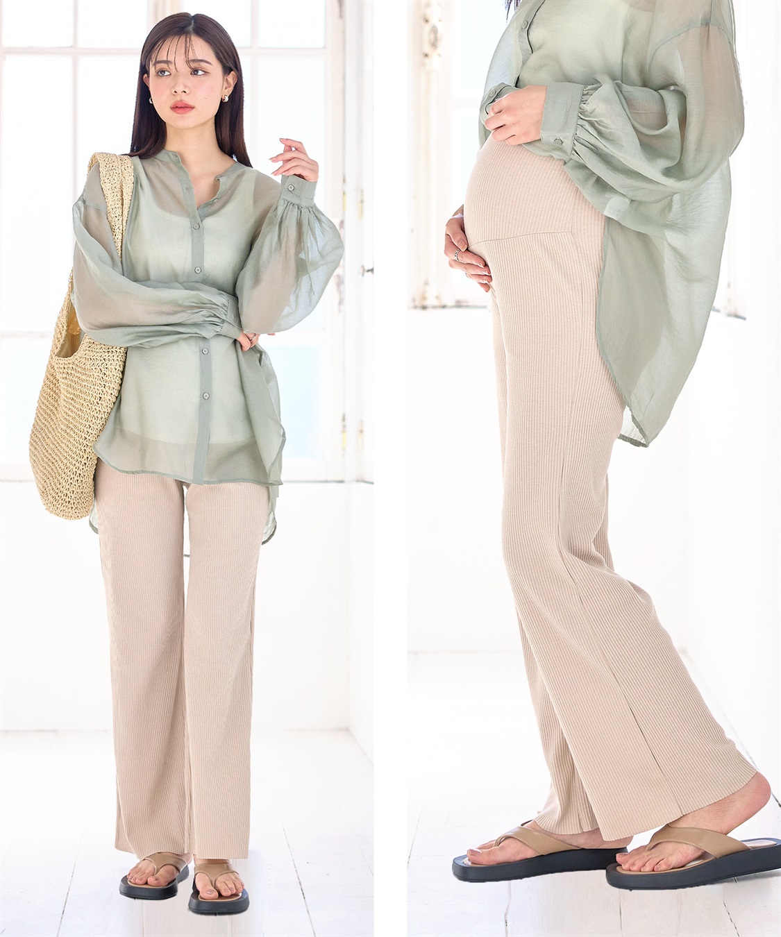 Rosemadame 産後にも活躍 セルフカットできるマタニティリブストレートらくちんパンツ（マタニティ）妊婦服 産前・産後対応_variation_3