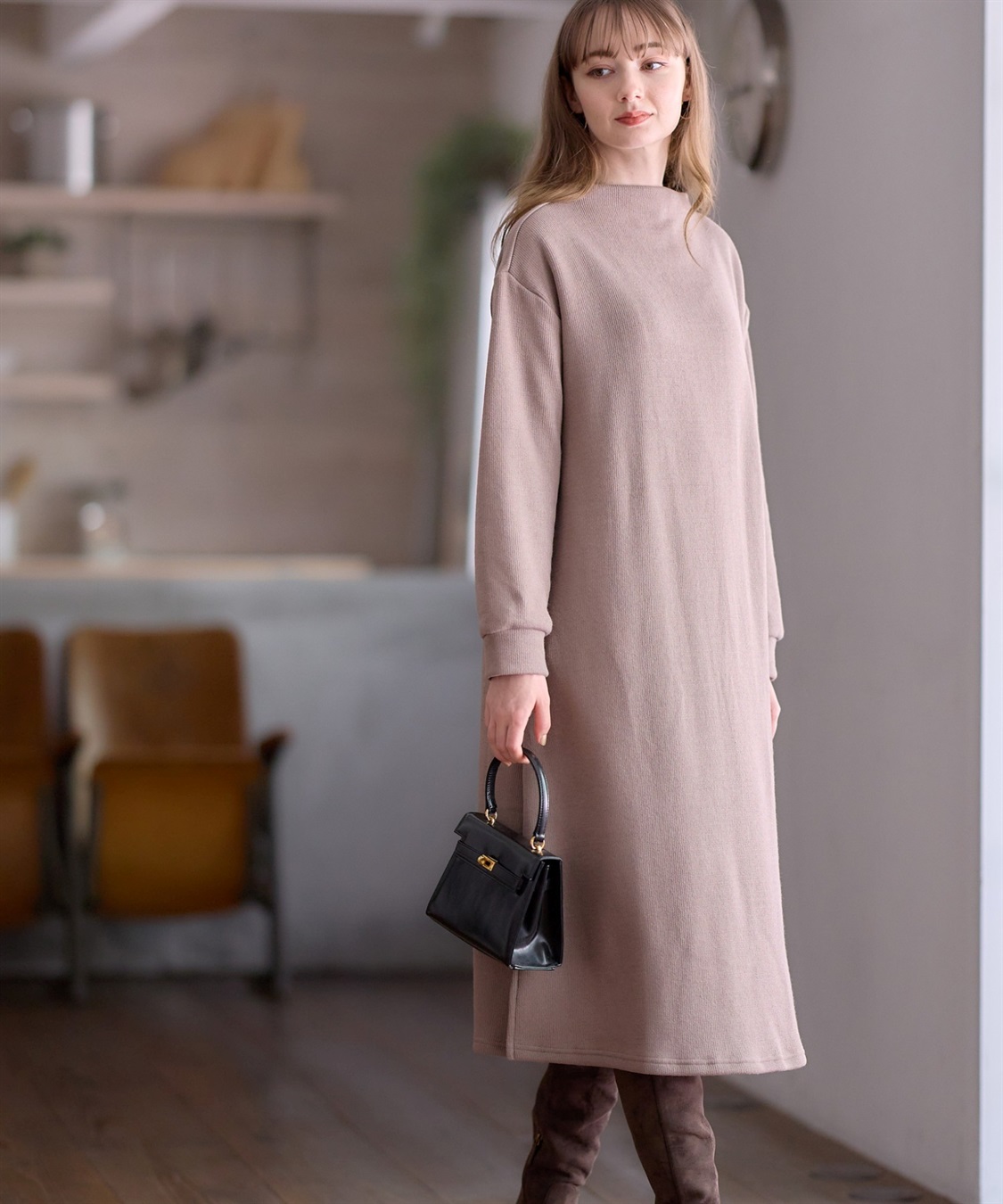 Rosemadame ニットソー裏起毛ワンピース（マタニティ/授乳服）授乳口付き 授乳楽々 妊婦服 産前・産後対応_variation_2