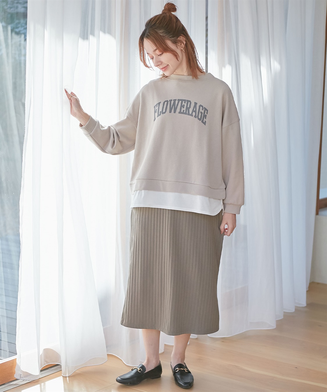 Rosemadame カレッジロゴプリント レイヤードワンピース　授乳口付き（マタニティ/授乳服）授乳楽々 妊婦服 産前・産後対応_variation_1