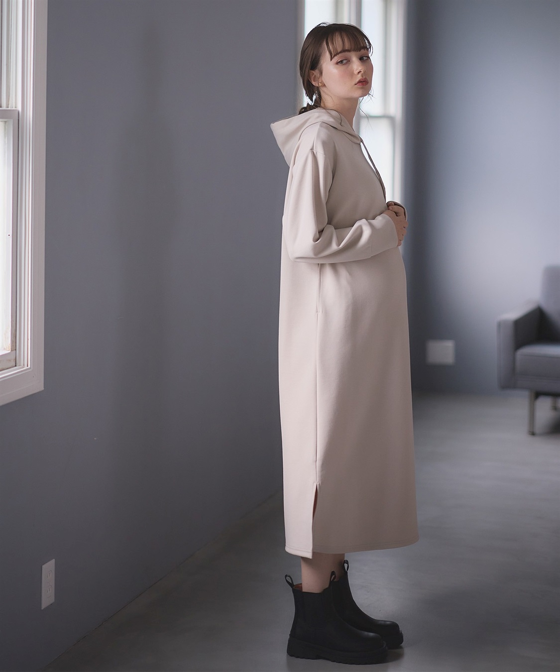 Rosemadame ダンボールパーカーワンピース（マタニティ/授乳服） 授乳口付き 授乳楽々 妊婦服 産前・産後対応_variation_2