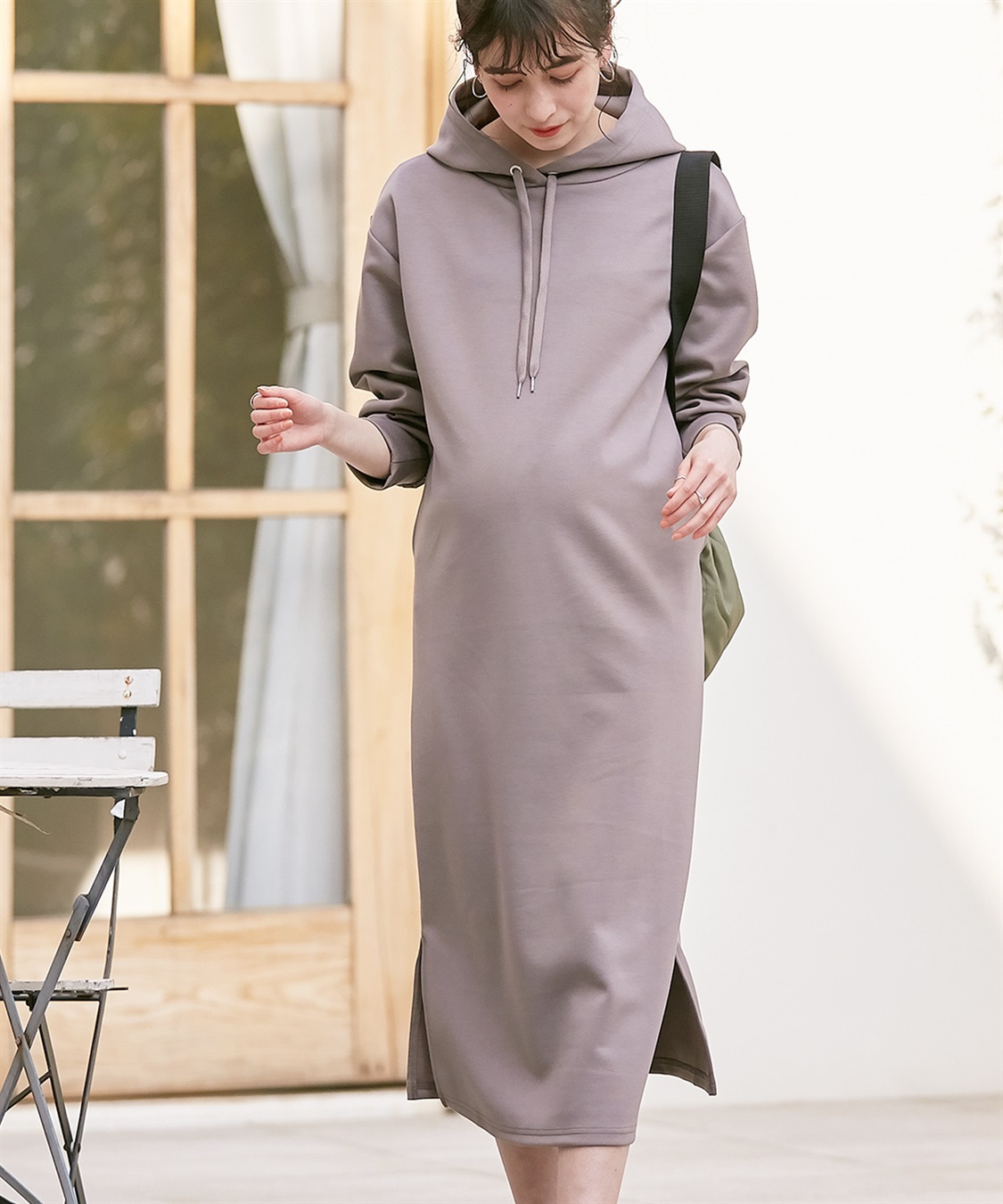 Rosemadame ダンボールパーカーワンピース（マタニティ/授乳服） 授乳口付き 授乳楽々 妊婦服 産前・産後対応_variation_1