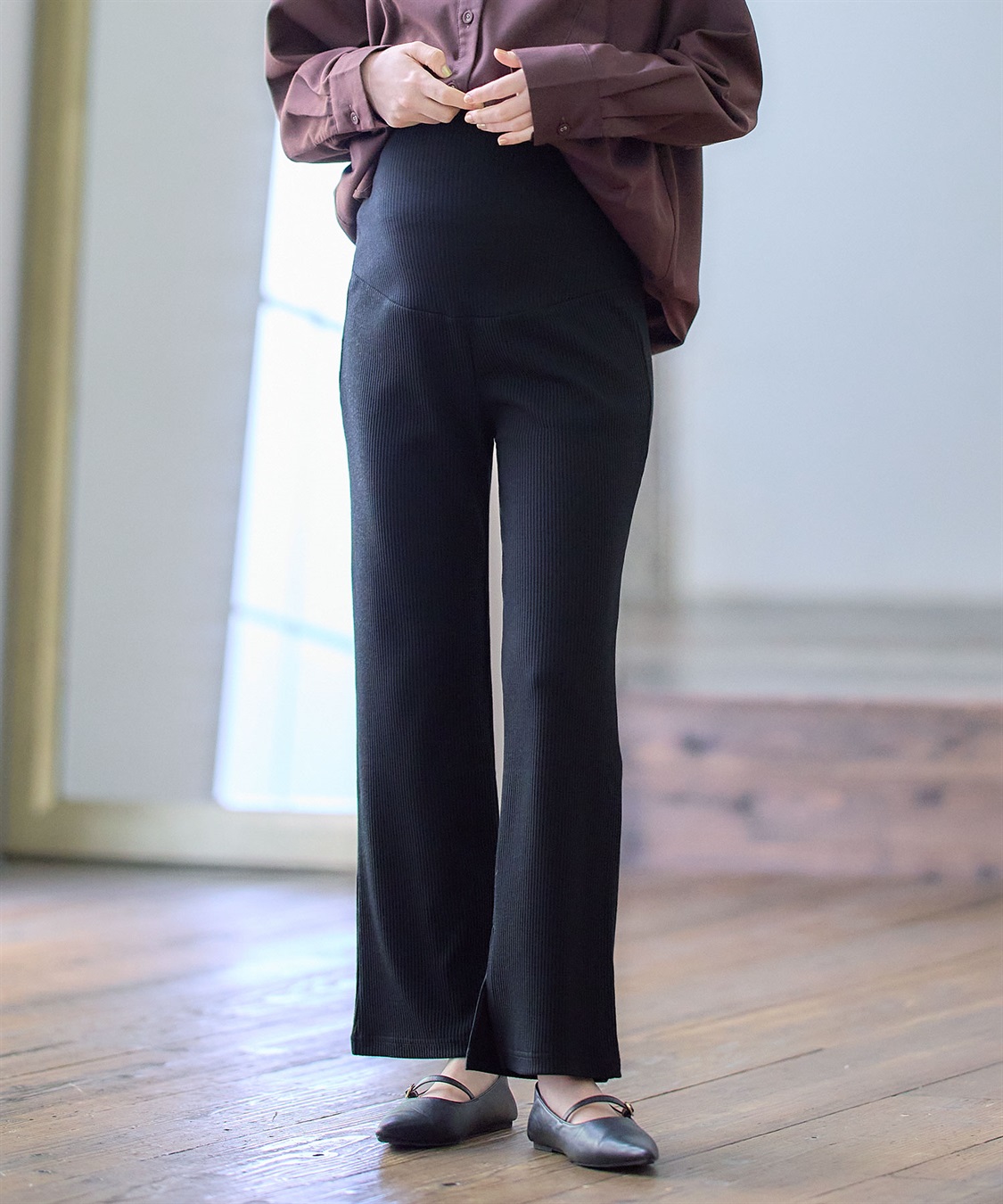 Rosemadame マタニティから産後まで  リブフレアらくちんパンツ 妊婦服 産前・産後対応（マタニティ～産後）_variation_1