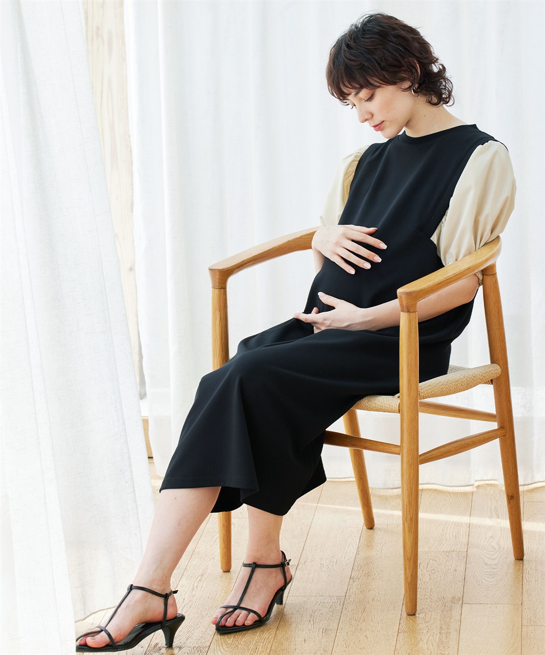 Rosemadame 異素材ボリュームスリーブ強撚スムースワンピース_variation_1