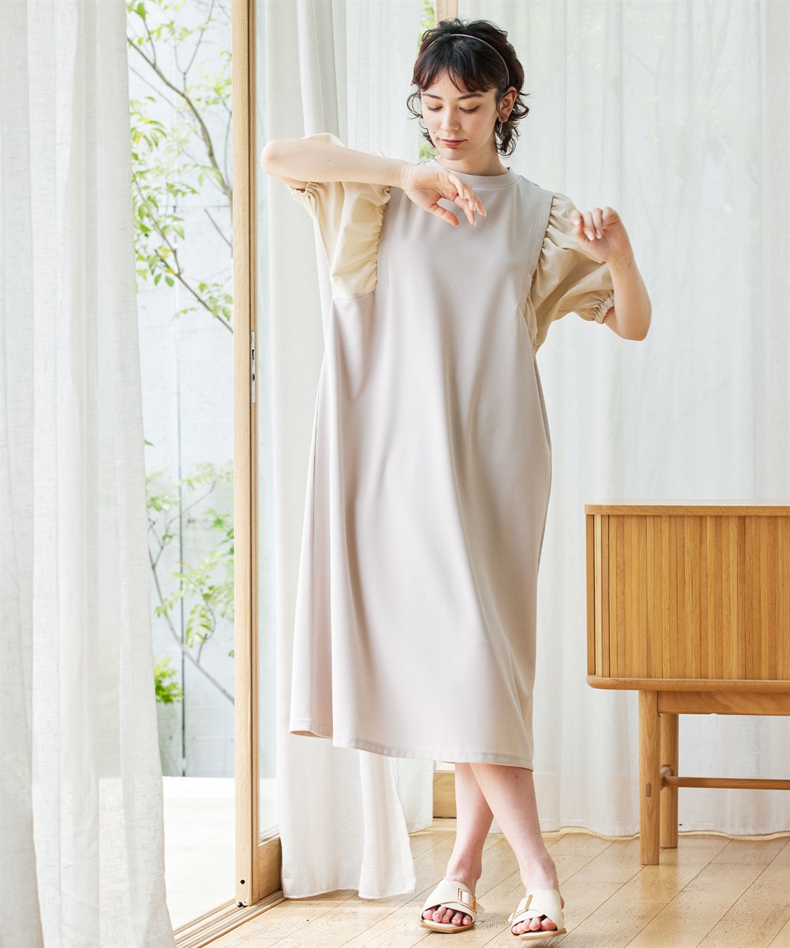 Rosemadame 異素材ボリュームスリーブ強撚スムースワンピース_variation_2