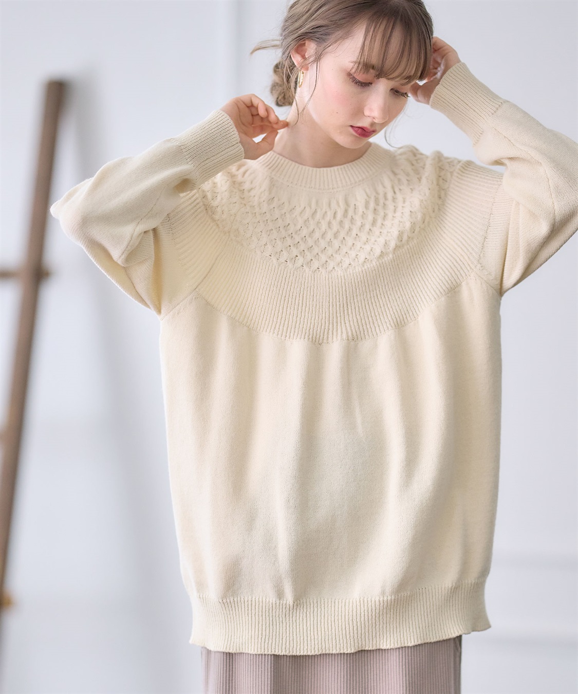 Rosemadame ハニカムケーブル チュニック丈 プルオーバーニット（マタニティ&amp;授乳服）授乳口付き 授乳楽々 妊婦服 産前・産後対応_variation_1