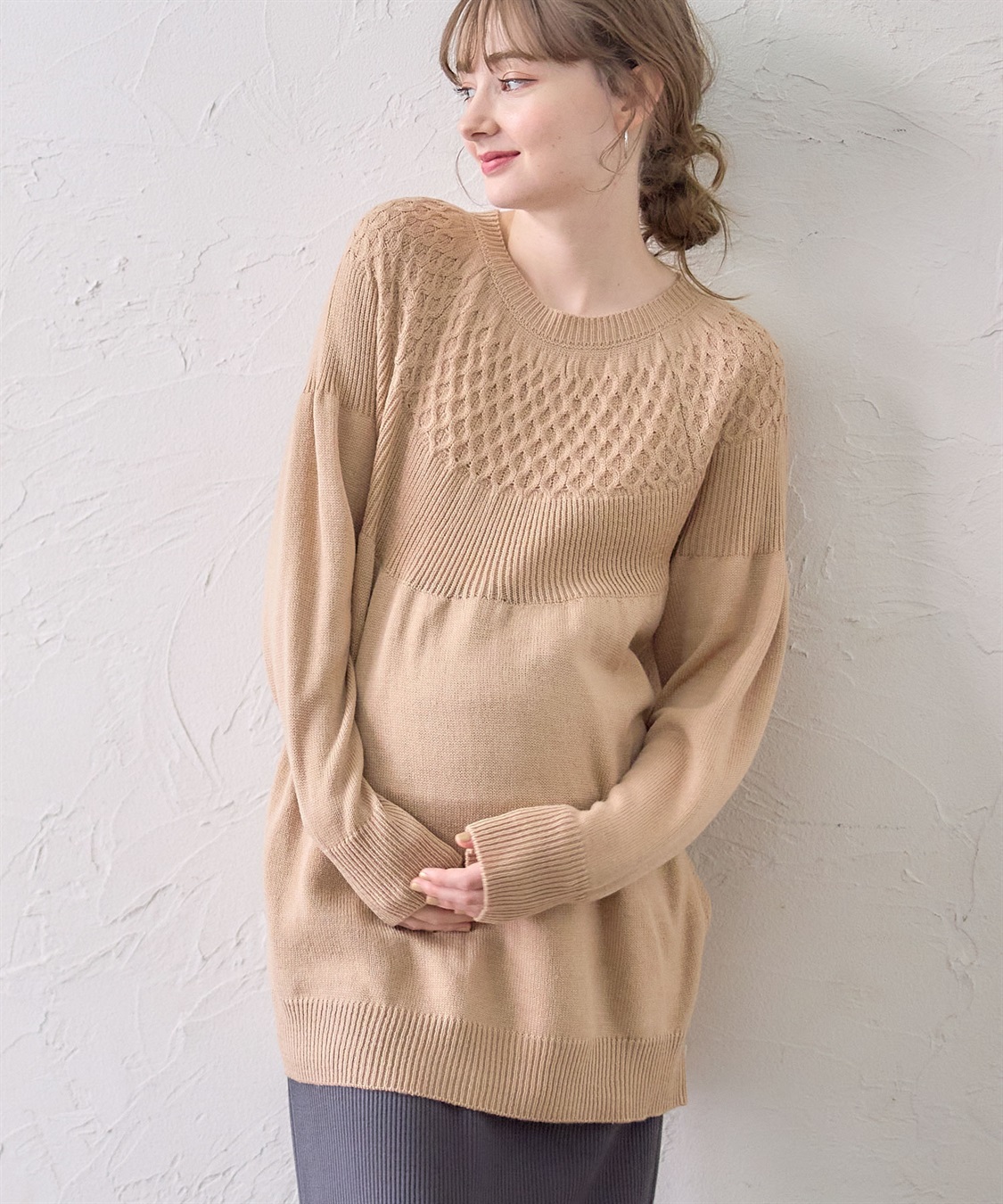 Rosemadame ハニカムケーブル チュニック丈 プルオーバーニット（マタニティ&amp;授乳服）授乳口付き 授乳楽々 妊婦服 産前・産後対応_variation_2