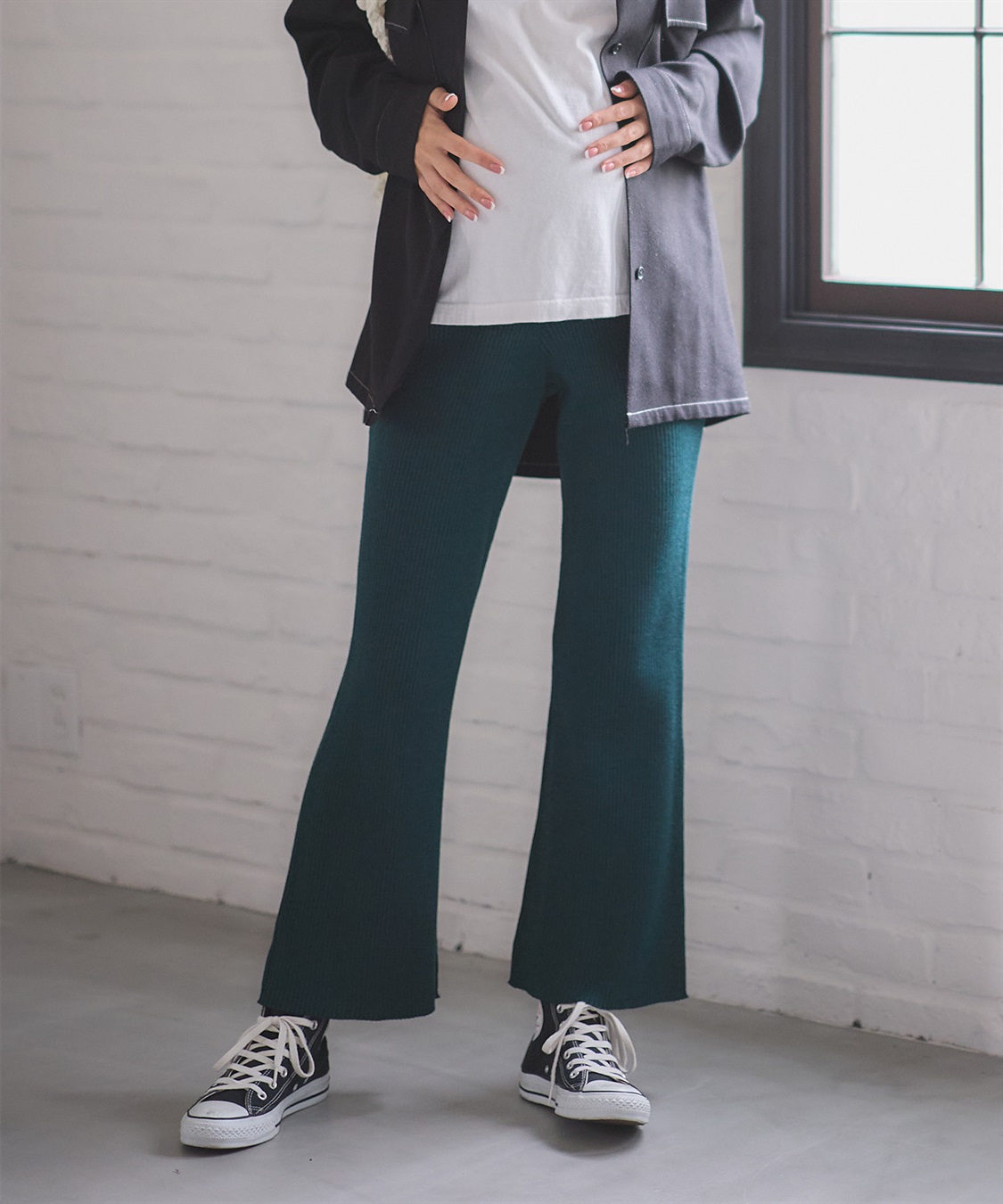 Rosemadame ニットリブフレアパンツ(マタニティ/妊婦服 産前・産後対応)_main