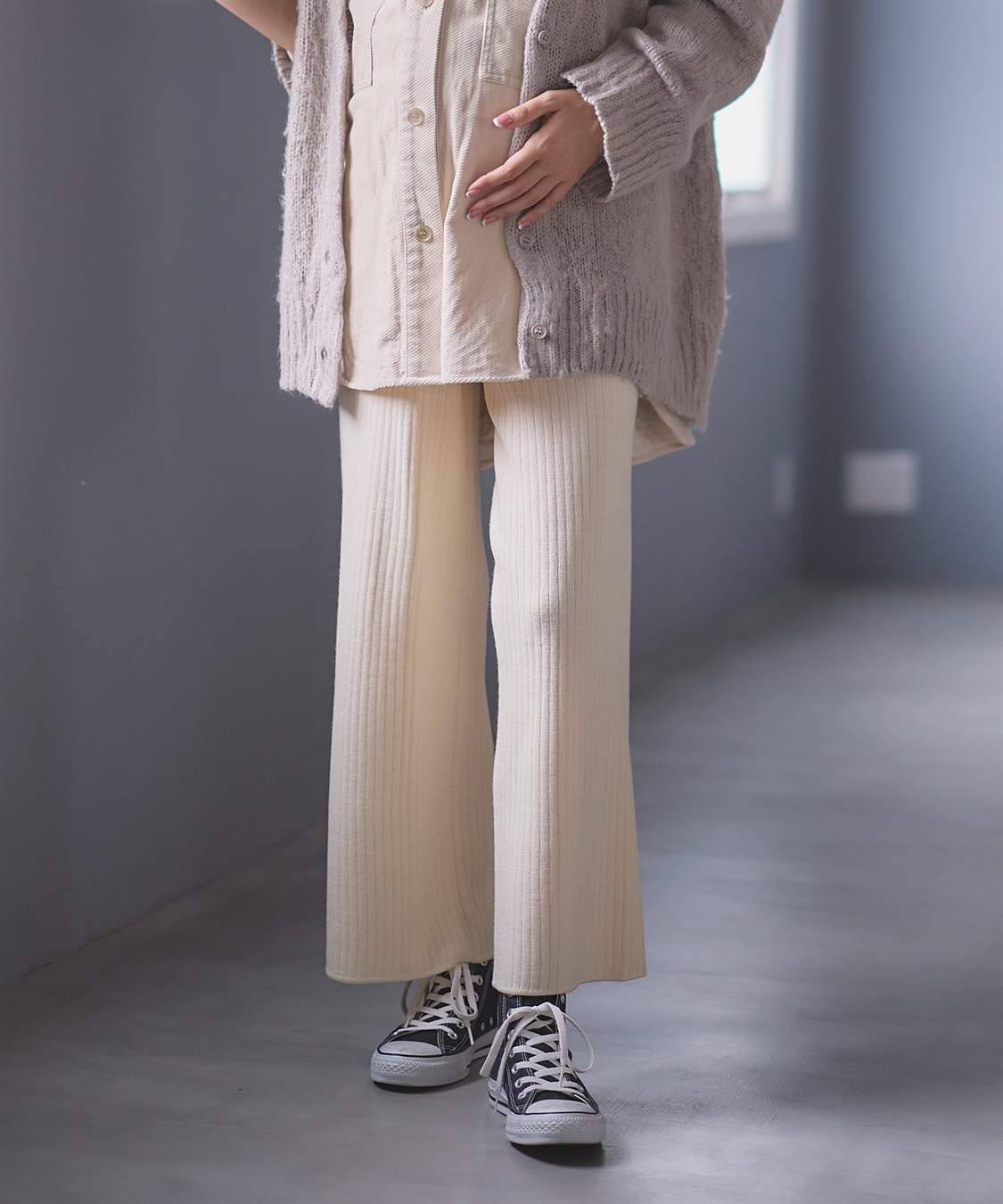 Rosemadame ニットリブワイドパンツ(マタニティ/妊婦服 産前・産後対応)_variation_1