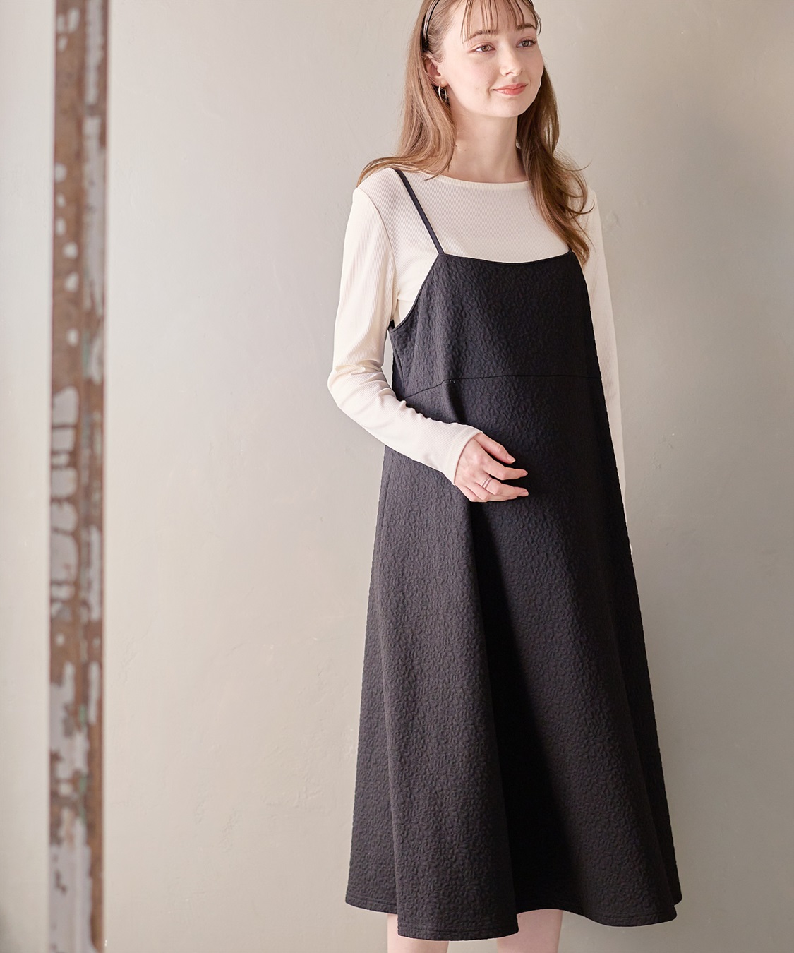 Rosemadame 【セットアイテム】ぽこぽこジャガードキャミワンピ×リブカットソー(マタニティ/授乳服）授乳楽々 妊婦服 産前・産後対応_variation_1