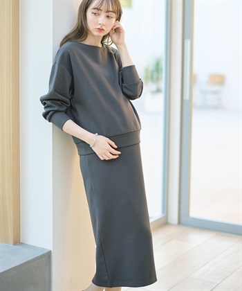 ダンボールセットアップ風 ドッキングワンピース（マタニティ/授乳服）授乳口付き 授乳楽々 妊婦服 産前・産後対応(チャコール.-Ｍ)