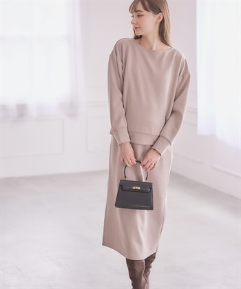 ダンボールセットアップ風 ドッキングワンピース（マタニティ/授乳服）授乳口付き 授乳楽々 妊婦服 産前・産後対応(オフベージュ.-Ｍ)