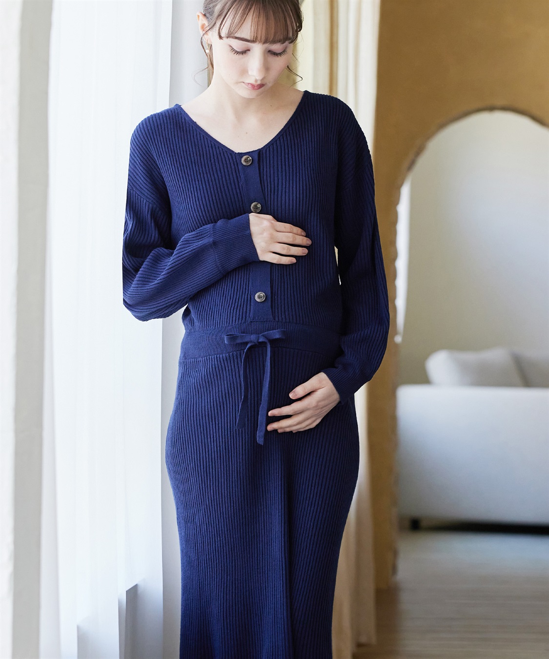 Rosemadame フロントボタンリブニットフレアワンピース(マタニティ&amp;授乳服）授乳口付き 授乳楽々 妊婦服 産前・産後対応_variation_2