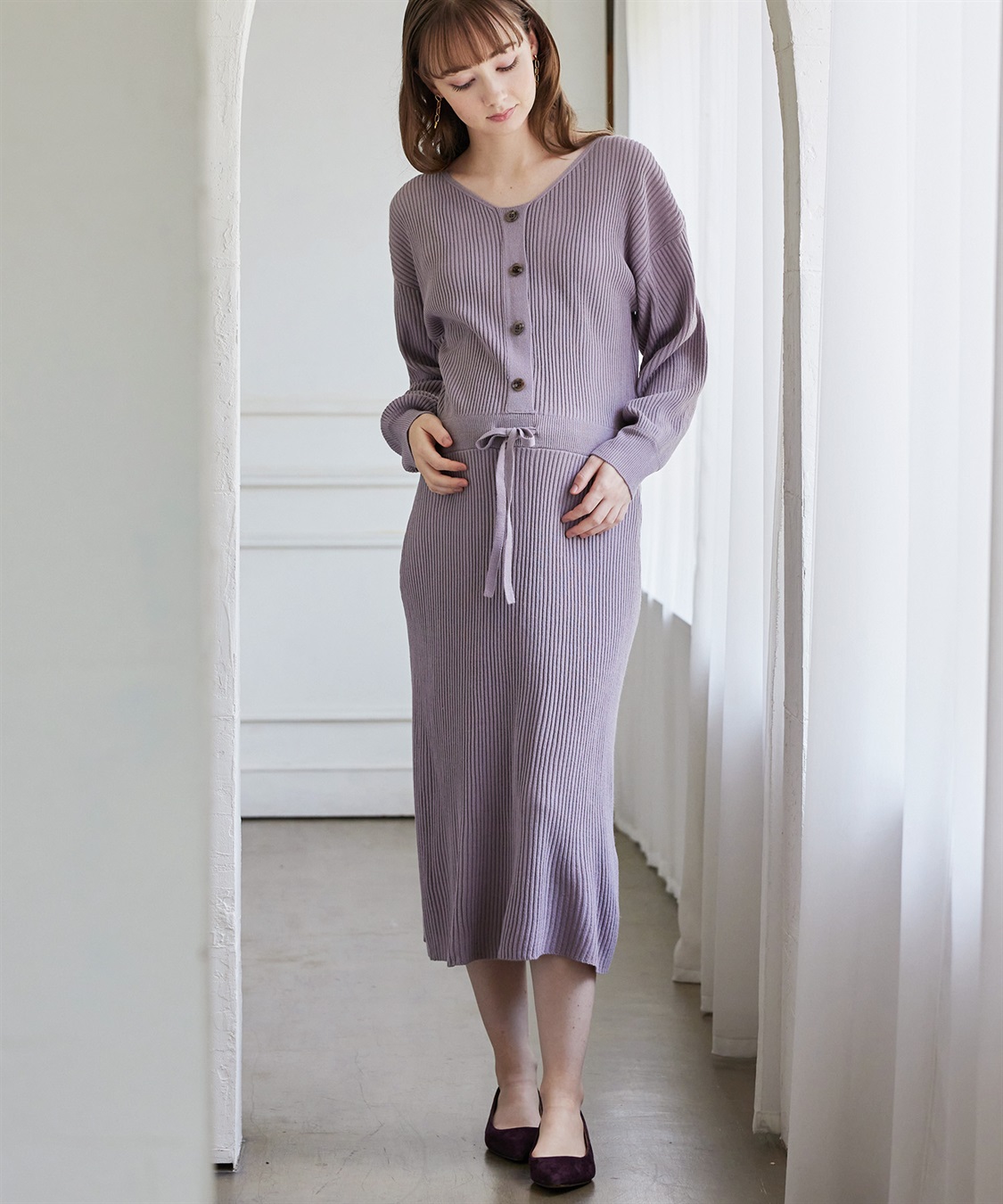 Rosemadame フロントボタンリブニットフレアワンピース(マタニティ&amp;授乳服）授乳口付き 授乳楽々 妊婦服 産前・産後対応_variation_3