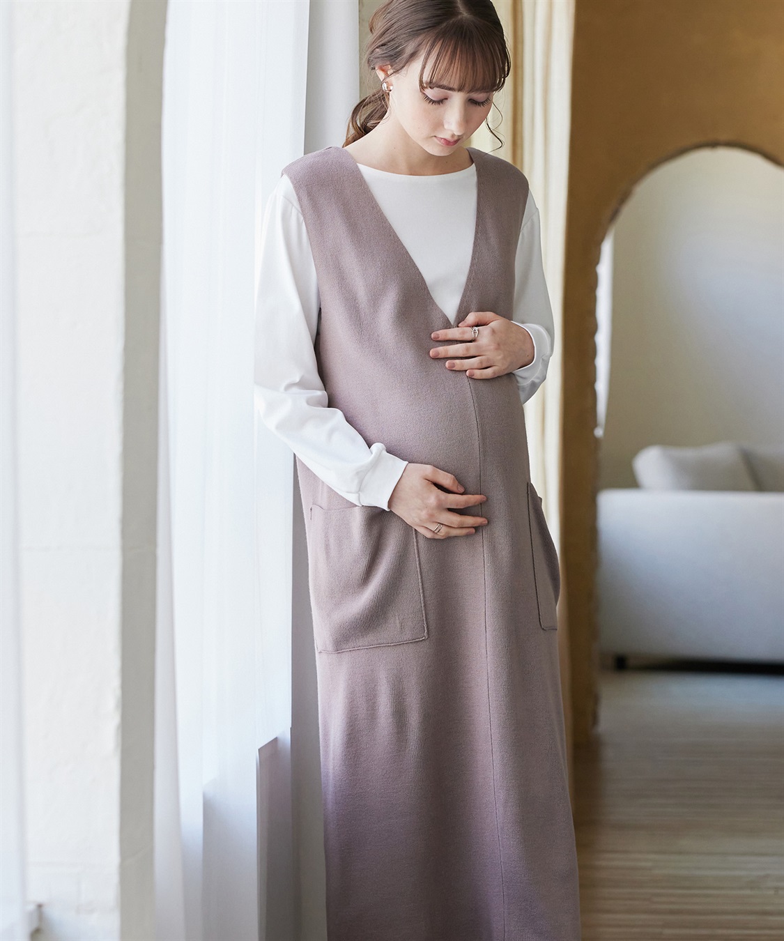 Rosemadame 【セットアイテム】Vネックニットジャンスカ×スムースカットソー アンサンブルワンピース(マタニティ&amp;授乳服）授乳口付き 授乳楽々 妊婦服 産前・産後対応_variation_3