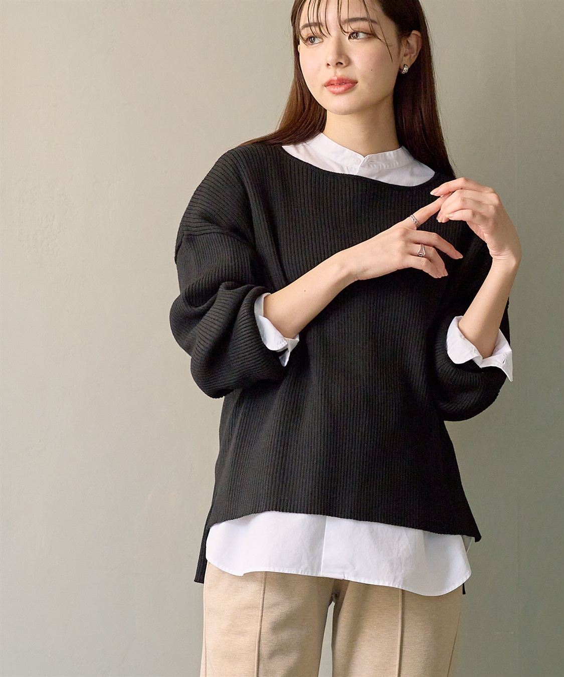 Rosemadame ボリュームスリーブリブニットプルオーバー（マタニティ/授乳服)授乳楽々 妊婦服 産前・産後対応_variation_1