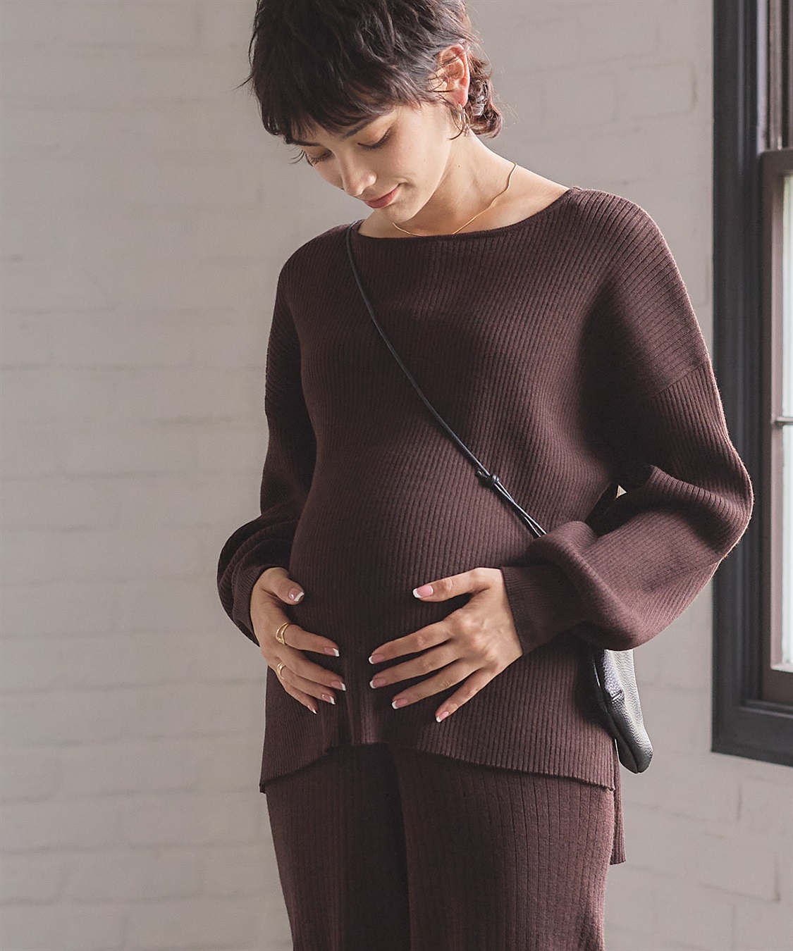 Rosemadame ボリュームスリーブリブニットプルオーバー（マタニティ/授乳服)授乳楽々 妊婦服 産前・産後対応_variation_2