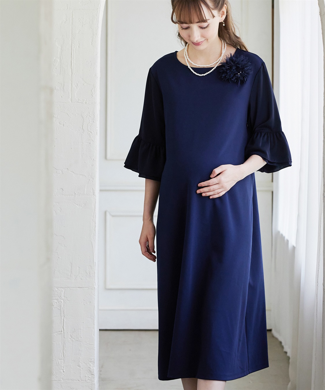 Rosemadame ジョーゼットフレアスリーブ スムースワンピースドレス(マタニティ/妊婦服 産前・産後対応・フォーマルワンピース・オケージョンドレス)_variation_2