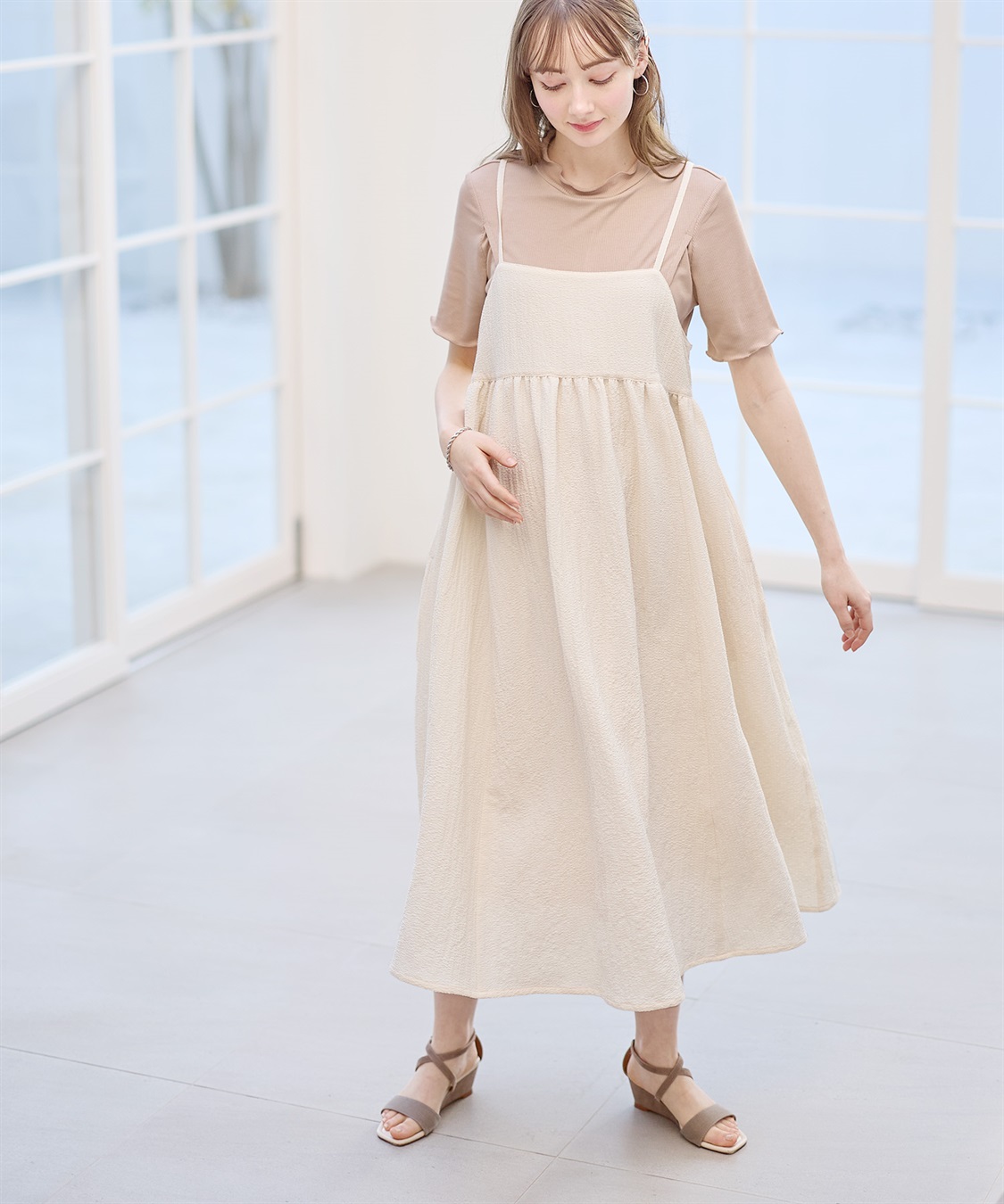 Rosemadame 【セットアイテム】エステルシャーリングキャミ マタニティワンピース×メロウリブカットソー_variation_1