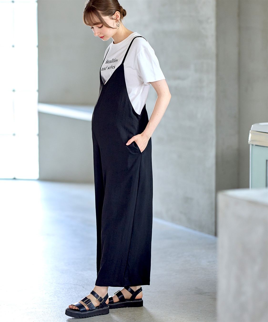 Rosemadame 【接触冷感】リネンライクゆるサロペット(産前・産後対応 マタニティ＆授乳服 ルームウェア)_variation_1