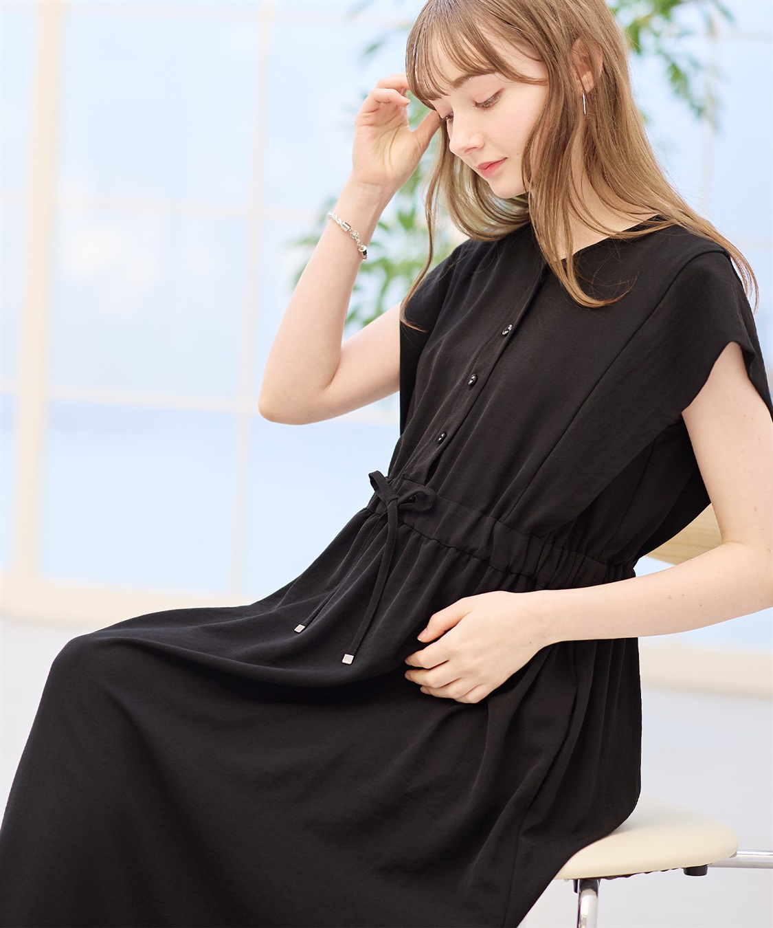 Rosemadame 【接触冷感】リネンライク ショルダータックワンピース（マタニティ/授乳服）授乳楽々 妊婦服 産前・産後対応_variation_1