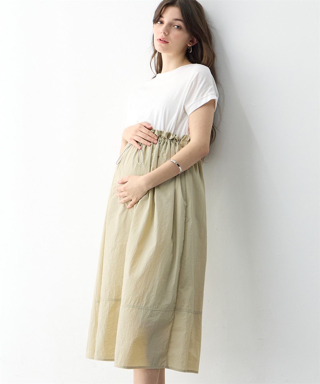 Rosemadame 【撥水加工】授乳がラクチン！ナイロンスカート ドッキングワンピ―ス（マタニティ/授乳服）授乳楽々 妊婦服 産前・産後対応_main