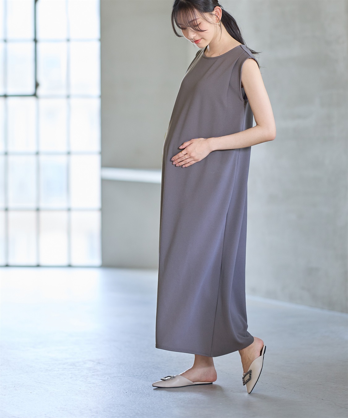 Rosemadame ニットジョーゼット ワンピース(マタニティ&amp;授乳服）授乳口付き 授乳楽々 妊婦服 産前・産後対応_variation_1