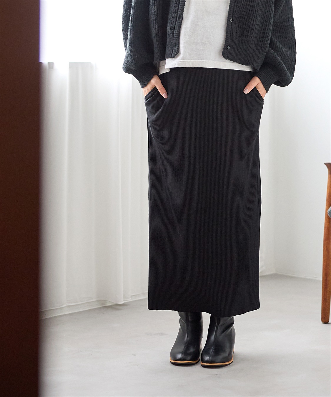 Rosemadame セルフカット リブナロースカート ロング（マタニティ~産後）妊婦服 産前・産後対応_main