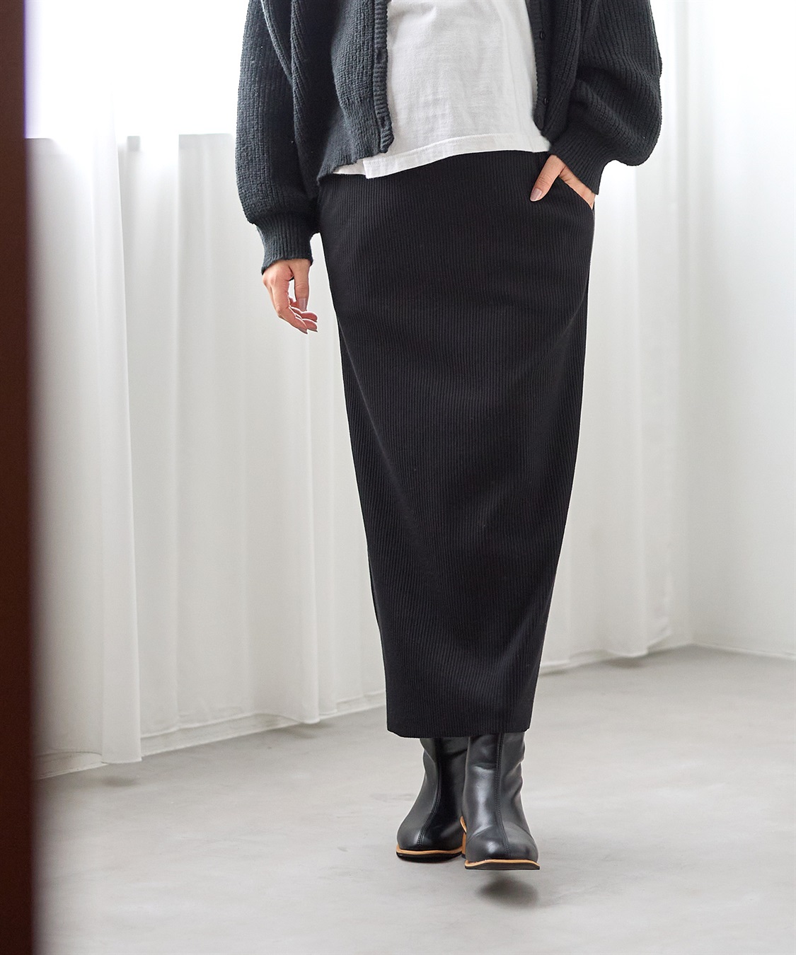 Rosemadame セルフカット リブナロースカート ロング（マタニティ~産後）妊婦服 産前・産後対応_variation_2