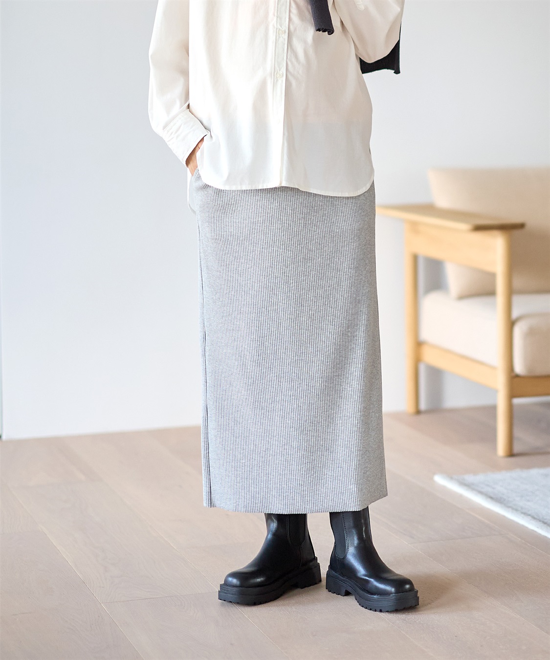 Rosemadame セルフカット リブナロースカート ロング（マタニティ~産後）妊婦服 産前・産後対応_variation_3