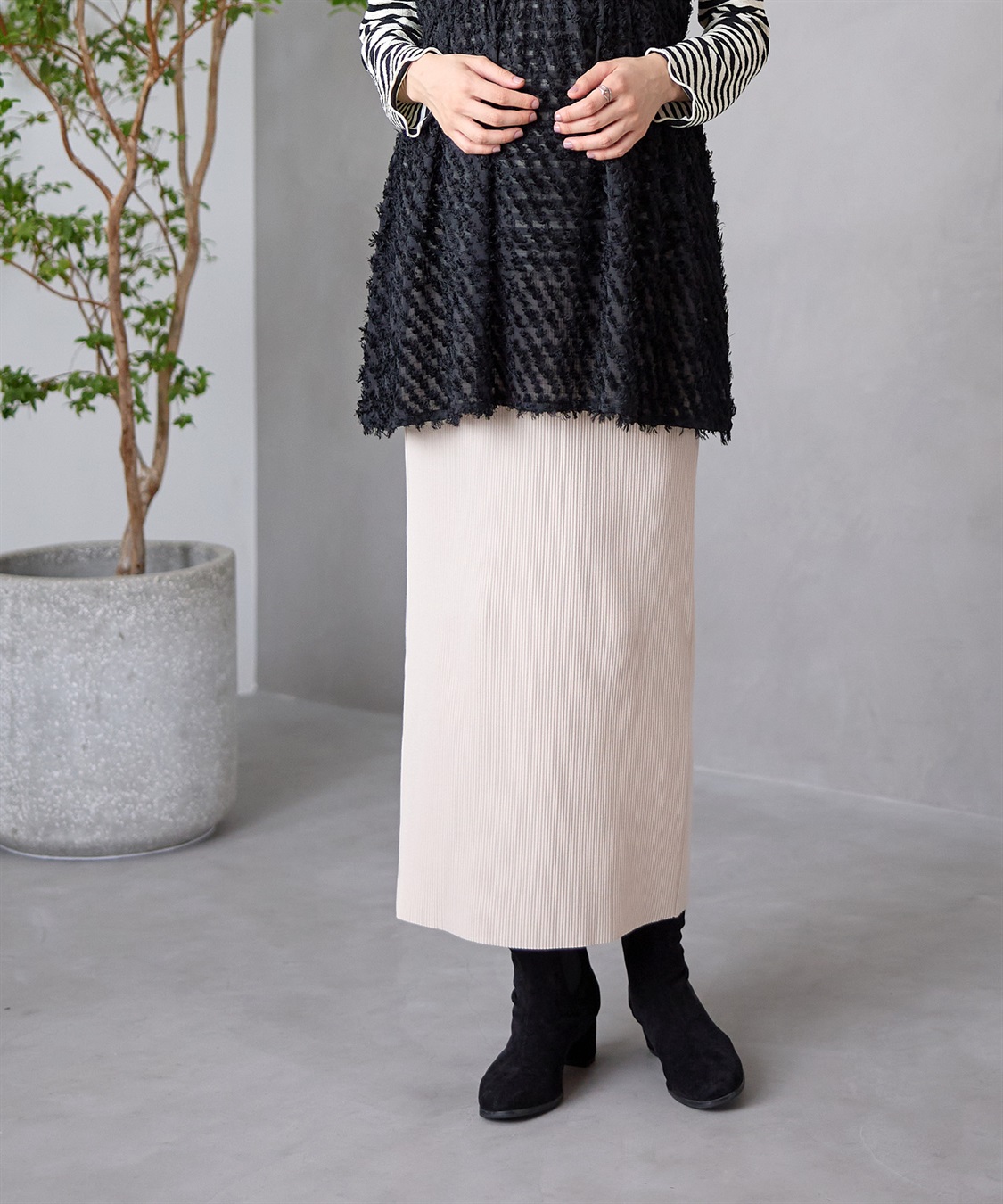 Rosemadame セルフカット リブナロースカート ロング（マタニティ~産後）妊婦服 産前・産後対応_variation_2